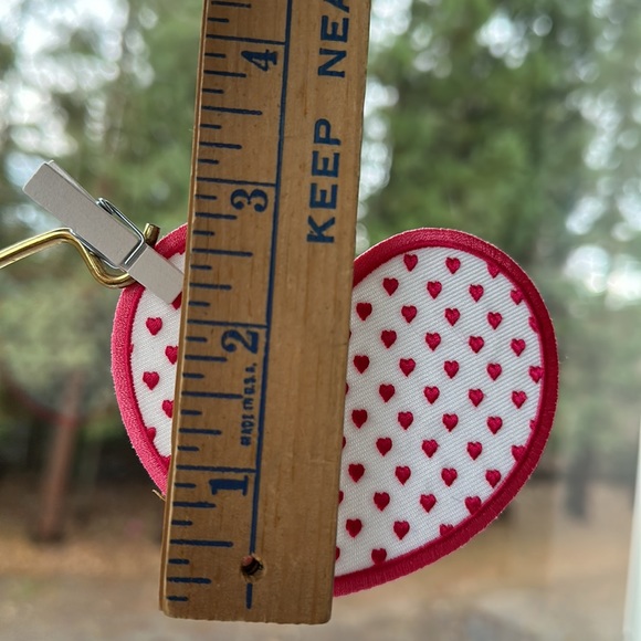 Pink Heart shaped Embroidered patch with tiny hearts dotted filling the heart 3D - Picture 4 of 5